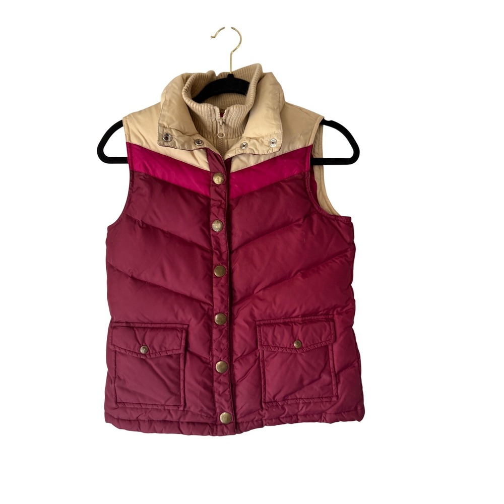 Old Navy Vintage Y2k Colorblock Puffer Vest Quilted Collar Snap Front Pockets XS